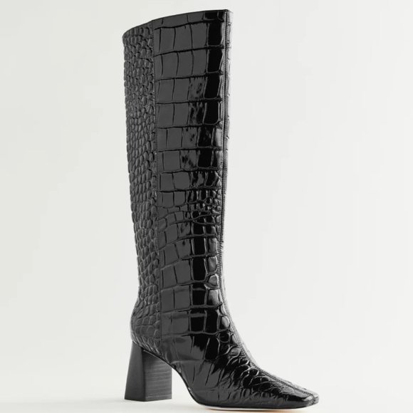 Reformation - River Knee Boot (Black Patent Croc, Size 6.5) - Picture 1 of 4